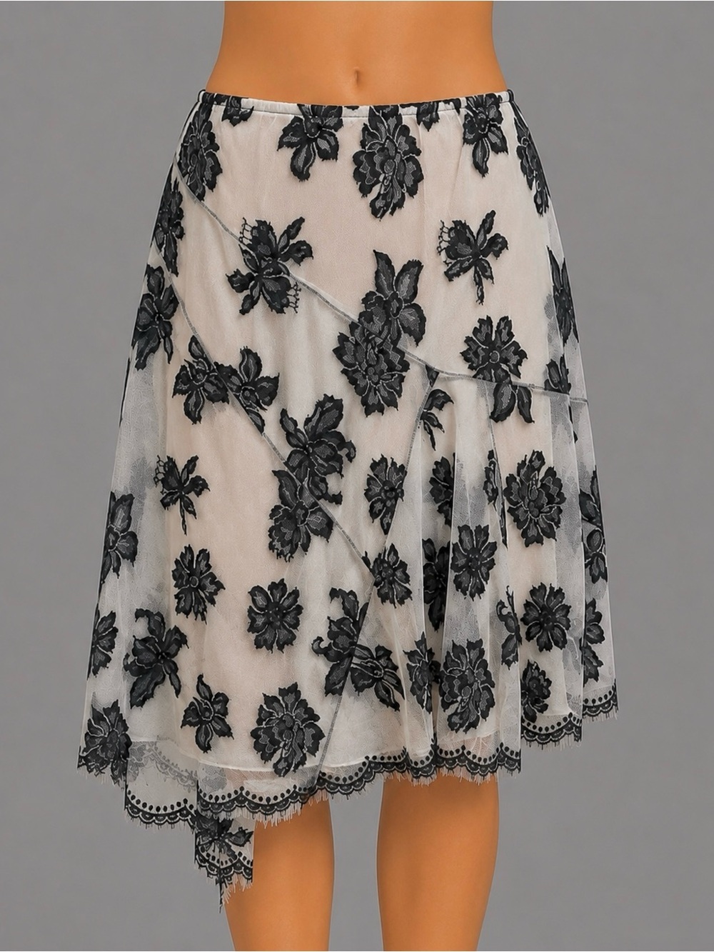 Nude under and Black Lace Overlay Dress Skirt